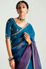 Stunning Deep Blue Border Work Organza Reception Wear Saree