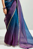 Stunning Deep Blue Border Work Organza Reception Wear Saree
