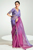 Outstanding Lilac Border Work Organza Party Wear Saree With Blouse