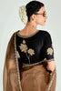 Lovely Brown & BLack Organza Reception Wear Saree With Blouse