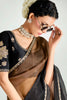Lovely Brown & BLack Organza Reception Wear Saree With Blouse
