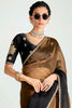 Lovely Brown & BLack Organza Reception Wear Saree With Blouse
