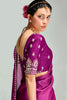 Classy Wine Border Work Organza Engagement Wear Saree
