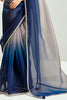 Adorable Navy Blue Border Work Organza Party Wear Saree With Blouse
