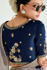 Adorable Navy Blue Border Work Organza Party Wear Saree With Blouse