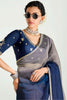 Adorable Navy Blue Border Work Organza Party Wear Saree With Blouse