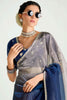 Adorable Navy Blue Border Work Organza Party Wear Saree With Blouse