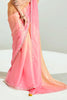 Beautiful Peach Border Work Organza Trendy Saree With Blouse