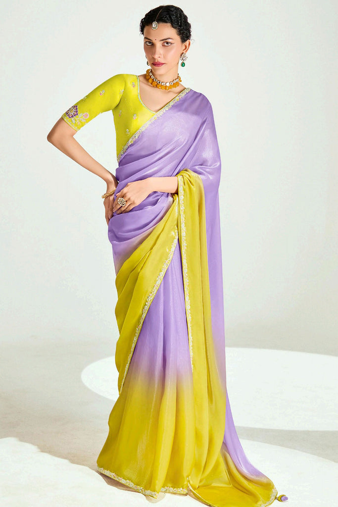 Marvelous Lavender Border Work Organza Festival Wear Saree
