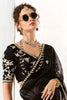 Fabulous Black Sequins Tissue Silk Party Wear Saree With Blouse