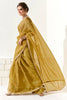 Lavish Mustard Yellow Thread Embroidered Tissue Silk Haldi Wear Saree