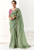 Alluring Pista Green Border Work Tissue Silk Saree With Blouse