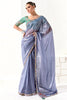 Incredible Dusty Blue Border Work Tissue Silk Reception Wear Saree