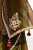 Perfect Olive Green Sequins Tissue Silk Traditional Saree With Blouse