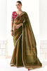 Perfect Olive Green Sequins Tissue Silk Traditional Saree With Blouse