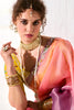 Lovely Peach & Purple Shaded Tissue Silk Bridesmaid Saree With Blouse