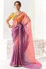 Lovely Peach & Purple Shaded Tissue Silk Bridesmaid Saree With Blouse