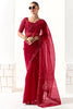 Beautiful Red Sequins Work Tissue Silk Bridal Wear Saree With Blouse