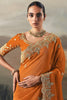 Bewitching Orange Diamond Work Silk Reception Wear Saree With Blouse