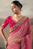 Beautiful Pink Zari Embroidered Silk Wedding Wear Saree With Blouse