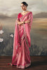 Beautiful Pink Zari Embroidered Silk Wedding Wear Saree With Blouse
