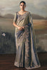Attractive Grey Sequins Embroidered Silk Traditional Saree With Blouse