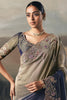Attractive Grey Sequins Embroidered Silk Traditional Saree With Blouse