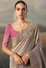 Charming Grey Sequin Embroidered Silk Reception Wear Saree With Blouse