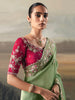 Astonishing Green Sequins Embroidered Silk Engagement Wear Saree With Blouse