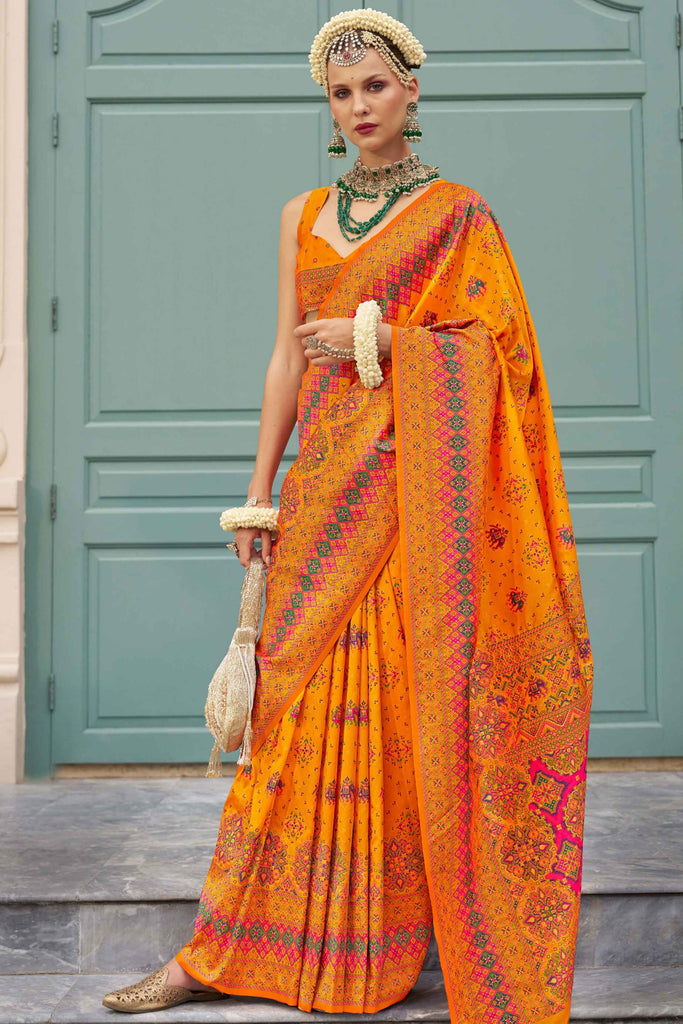 Striking Orange Zari Weaving Silk Festival Wear Saree With Blouse