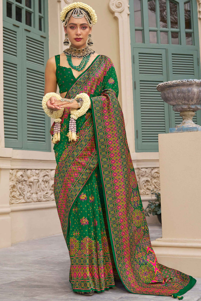 Astonishing Green Zari Weaving Silk Mehendi Wear Saree With Blouse