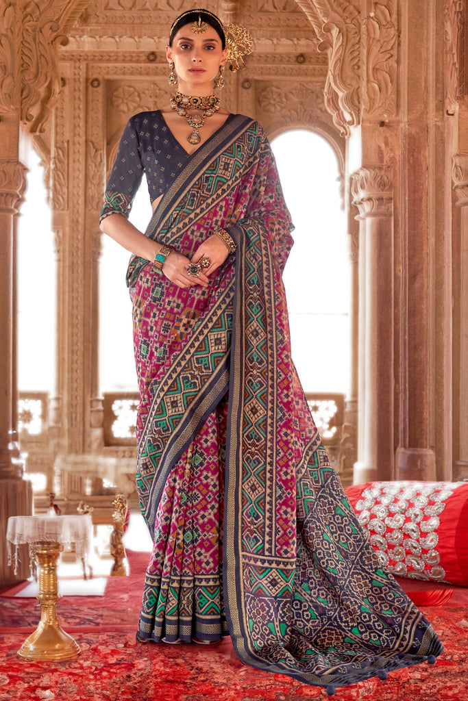 Glamorous Rani Pink Patola Printed Georgette Casual Wear Saree