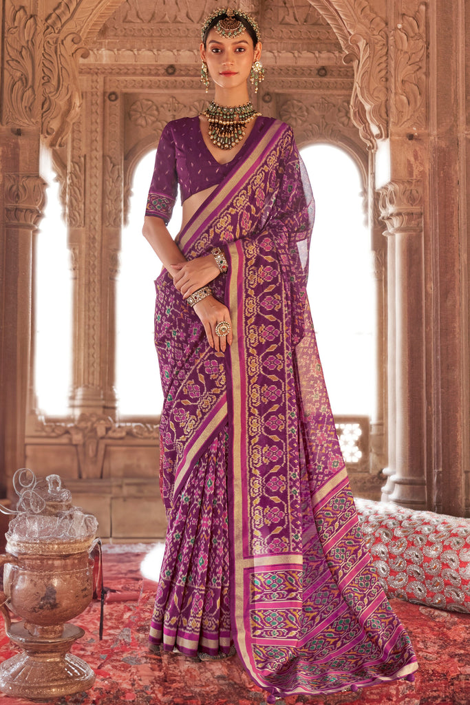 Beautiful Purple Patola Printed Georgette Traditional Saree