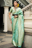 Precious Aqua Green Zari Weaving Viscose Silk Event Wear Saree