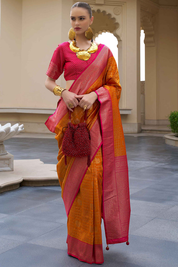 Glamorous Orange Zari Woven Silk Festival Wear Saree With Blouse