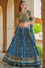 Glamorous Blue Foil Print Silk Bridesmaid Lehenga Choli With Dupatta