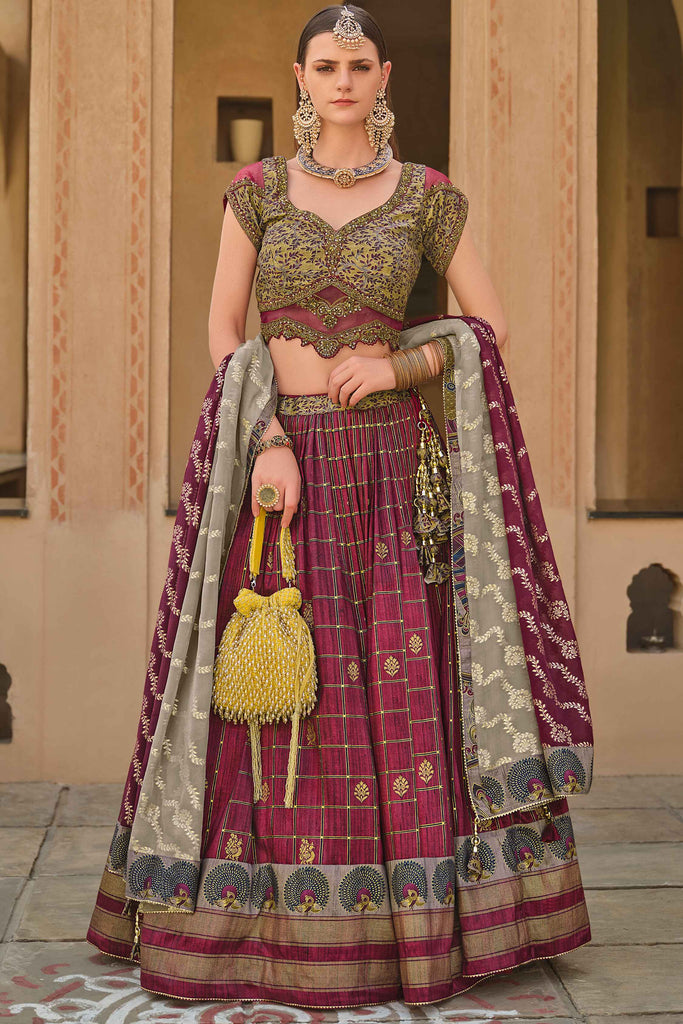 Fascinating Wine Sequins Silk Designer Lehenga Choli With Dupatta