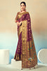 Breathtaking Wine Zari Weaving Georgette Wedding Wear Saree 