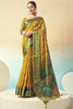 Astonishing Mustard Yellow Zari Weaving Georgette Haldi Wear Saree 