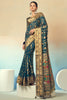 Pretty Teal Blue Zari Weaving Georgette Function Wear Saree With Blouse