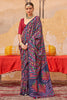 Marvelous Navy-Blue Digital Printed Silk Office Wear Saree With Blouse