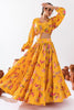 Lovely Yellow Floral Printed Chinon Haldi Wear Crop Top Lehenga