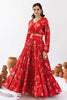 Enchanting Red Floral Printed Chinon Event Wear Crop Top Lehenga