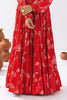 Enchanting Red Floral Printed Chinon Event Wear Crop Top Lehenga