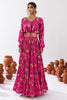 Beautiful Magenta Floral Printed Chinon Function Wear Crop Top Lehenga