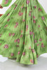 Sweet Pista Green Floral Printed Chinon Festival Wear Crop Top Lehenga