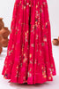 Captivating Pink Floral Printed Chinon Party Wear Crop Top Lehenga