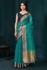 Beautiful Sea Green Beads Work Jacquard Wedding Wear Saree With Blouse