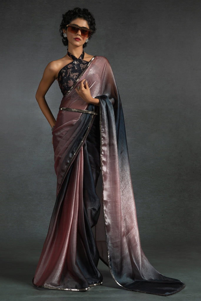 Incredible Rose Gold Diamond Work Satin Party Wear Pre-Stitched Saree