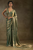 Marvelous Teal Blue Diamond Border Satin Party Wear Pre-Stitched Saree